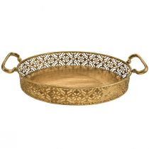 Artikel Dekorativ bakke oval guld metalbakke antik look guld sæt med 3