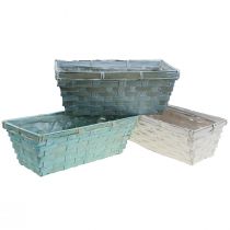 Artikel Plantekasse, flettet plantekurv, firkantet spånkurv grøn/hvid 25cm 6 stk