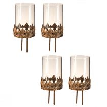 Artikel Fyrfadsstage med glas til indstikning af antik look guld Ø5,5cm 4 stk