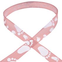 Artikel Gavebånd babyfødder dekoration dåbsbånd pink 25mm 16m