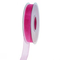 Artikel Organza bånd gavebånd pink bånd selvkant 15mm 50m