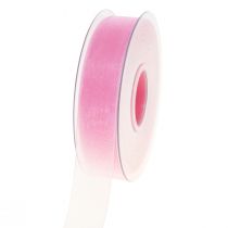 Artikel Organza bånd gavebånd pink bånd selvkant 25mm 50m