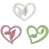 Artikel Træhjerter dekorative hjerter træ pink grøn hvid 5,5cm 18stk