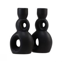 Artikel Lysestage Keramisk Lysestage Sort H13cm 2 Stk
