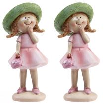 Artikel Dekorative figurer pige med hat pink grøn 6,5x5,5x14,5cm 2 stk.