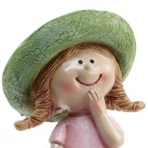 Artikel Dekorative figurer pige med hat pink grøn 6,5x5,5x14,5cm 2 stk.