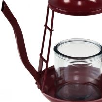 Artikel Fyrfadsstage glas lanterne metal kande rød H22cm