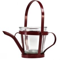 Lanterne glas dekorativ vandkande metal rød Ø14cm H13cm