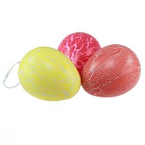 Artikel Dekorativ bøjle påskeæg gul/pink/rød craquelure Ø15cm 3 stk