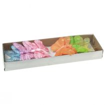 Artikel Dekorative sommerfugle på tråd farverige fjer 5,5×8cm 12 stk