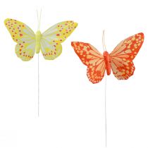 Artikel Dekorative sommerfugle på trådfjer orange gul 7×11cm 12stk