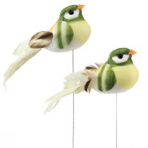 Artikel Fjer fugl på tråd dekorativ fugl med fjer grøn orange 4cm 12stk