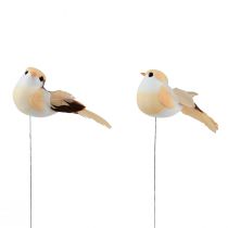 Fjerfugl på tråd, dekorativ fugl med fjer orangebrun 4cm 12stk