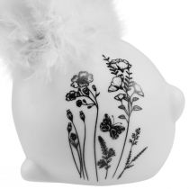 Artikel Keramik Kanin Hvide Sidde Blomster Fjer 9×7×14cm 2stk