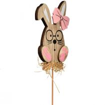 Artikel Blomsterstik træ påskestik kanin med glas 8,5cm 12 stk