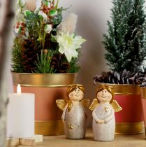 Artikel Charmerende engleduo lavet af keramik i cremehvid med guldaccenter - 8,6 cm - Himmelske dekorative figurer - 2 stk.