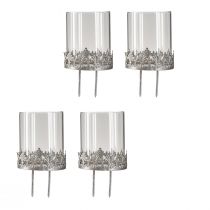 Artikel Fyrfadsstage til stik med glas sølv antik Ø7cm 4 stk