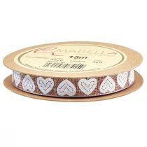 Artikel Gavebånd hjerter dekorativt bånd vin rødbrun 15mm 15m