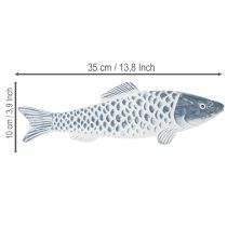 Artikel Træfisk i blå og hvid, fiskedekoration, træmel, 35 cm, 1 stk.