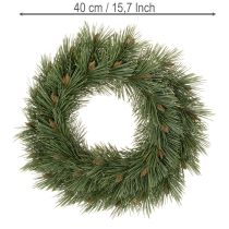 Artikel Kunstig krans af fyrregrene med små kogler, 40 cm
