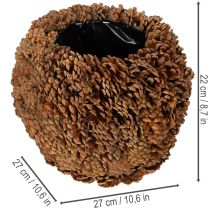 Artikel Dekorativ plantekasse med kogler, naturligt look, 27 cm. Rund koglepotte, naturbrun, lavet af kogler, 27 cm x 22 cm.