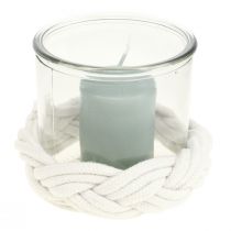 Artikel Lanterne glas macrame hvid flettet Ø13cm H10cm