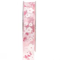Artikel Organza bånd pink med blomster gavebånd 20mm 20m