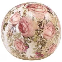 Keramisk kugle med rosemotiv keramik dekorativt fajance 12cm
