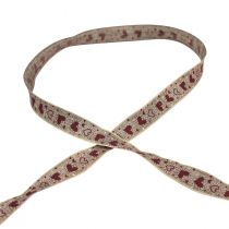 Artikel Gavebånd hjerter dekorativt bånd beige rød 15mm 15m