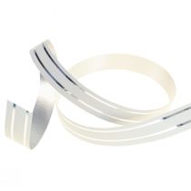 Artikel Flæsende bånd gavebånd sløjfebånd hvid med sølvstriber 10mm 250m