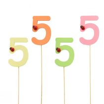 Artikel Nummerpropper fødselsdag 5 blomsterpropper træ 27,5cm 16 stk