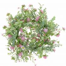 Engkrans flokket med kløverrosa, grøn Ø30cm