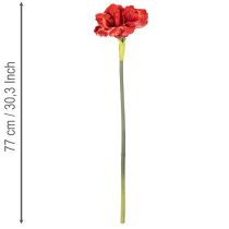 Artikel Kunstig amaryllisblomst, rød, lang stilk, til vase og arrangement, 77 cm