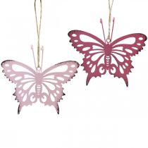 Vedhæng butterfly deco metal rose pink 8,5x9,5cm 6stk