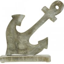 Artikel Anker lavet af træ, dekorativt anker, shabby chic, hvid, natur, 22 cm