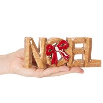 Artikel Noel-skrift med sløjfe, juledekoration, 18 cm