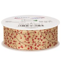 Artikel Dekorative båndgrene med røde glitterbær, 40 mm x 15 m