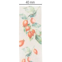 Artikel Gavebånd, efterårsdesign med hyben og blade, 40 mm x 18 m