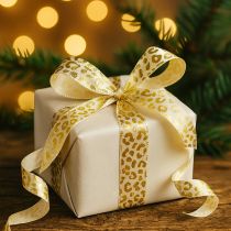 Artikel Bånd Leopardprint Silkebånd Creme Guld 15mm 18m