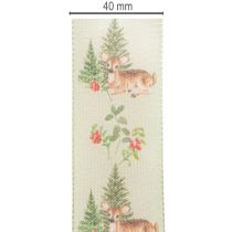 Artikel Dekorativt bånd med hjortemotiv, skov og blomster, 40 mm x 15 m