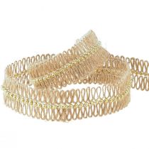 Artikel Jutebånd pyntebånd med gyldne perler jute 17mm 10m