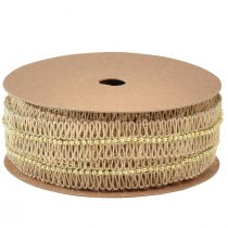 Artikel Jutebånd pyntebånd med gyldne perler jute 17mm 10m