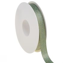 Gavebånd bånd sildebensmønster grøn guld 15mm 20m