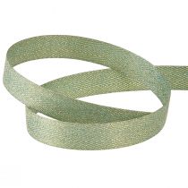 Artikel Gavebånd bånd sildebensmønster grøn guld 15mm 20m