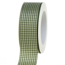 Artikel Gavebånd pyntebånd ternet grøn creme 40mm 20m