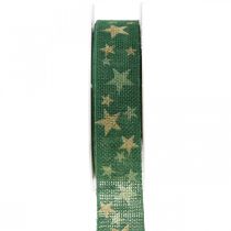 Gavebånd sløjfebånd med stjerner grøn guld 25mm 15m