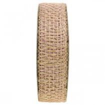 Dekorationsbånd jute pink, natur 25mm jute bånd landsted dekoration 10m