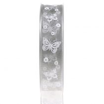 Organza bånd sommerfuglgrå 25mm 20m