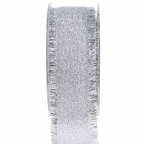 Dekorativt bånd sølv med frynser 40mm 15m