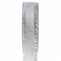 Dekorativt bånd sølv med frynser 25mm 15m